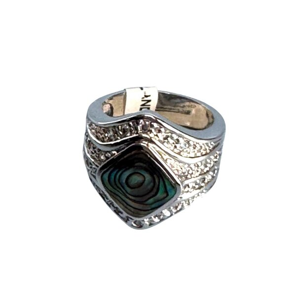 Rhodium Electroplated Ring  Abalone Shell Cubic Zirconia Accents Size 6 NWT - Picture 1 of 6